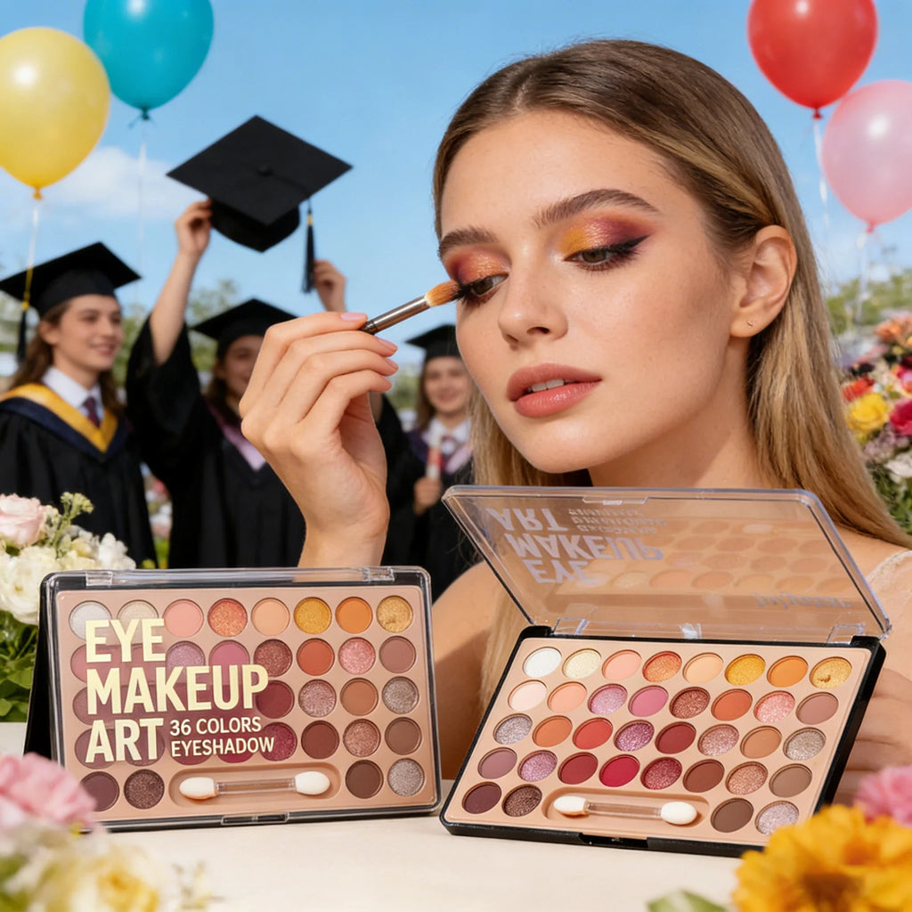 36 Color Eyeshadow Palette Shimmer Matte Multi-Functional Long-Lasting Pigmented Bridal Wedding Day Eye Makeup Quake