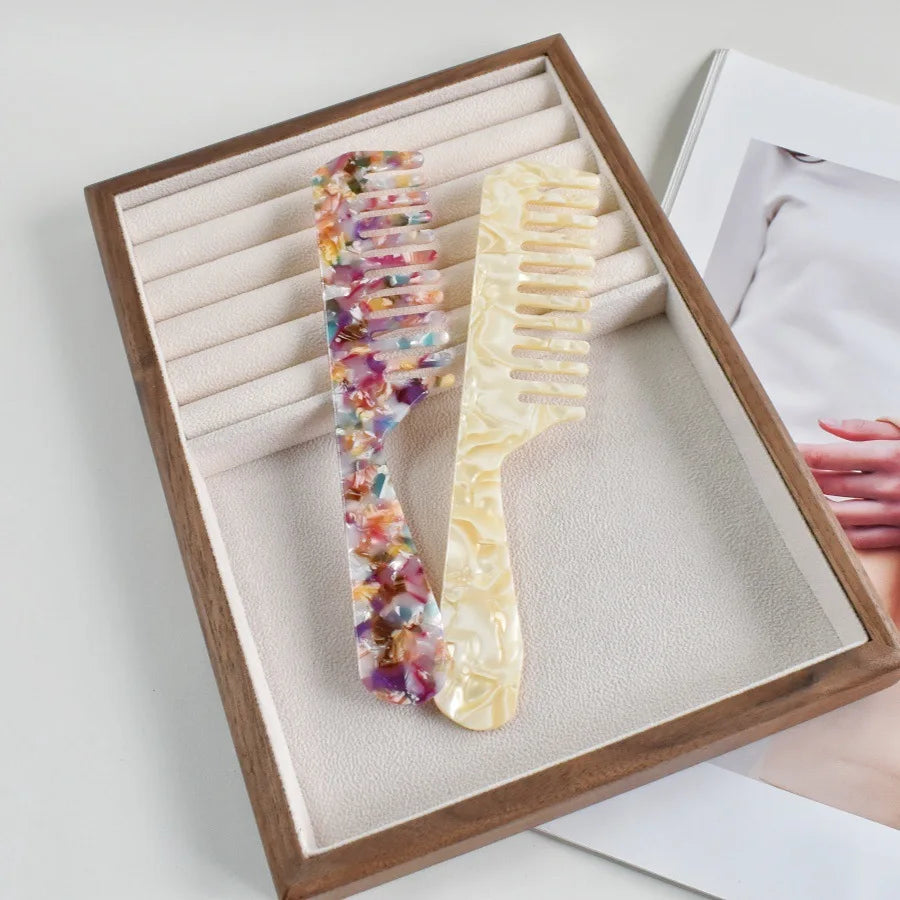 Acetic Acid Wide Teeth Comb Long Handle Women Girls Smooth Hair Comb Portable Traveling Styling Comb Comfortable Holiday Gifts Quake