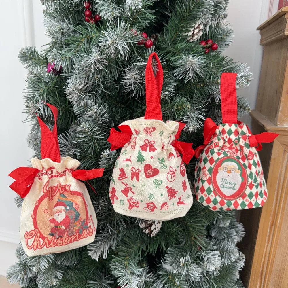 5/1PCS Christmas Candy Bags Drawstring Gift Bags Santa Claus Xmas Tree Cookies Packing Handbag New Year Xmas Table Decorations Quake