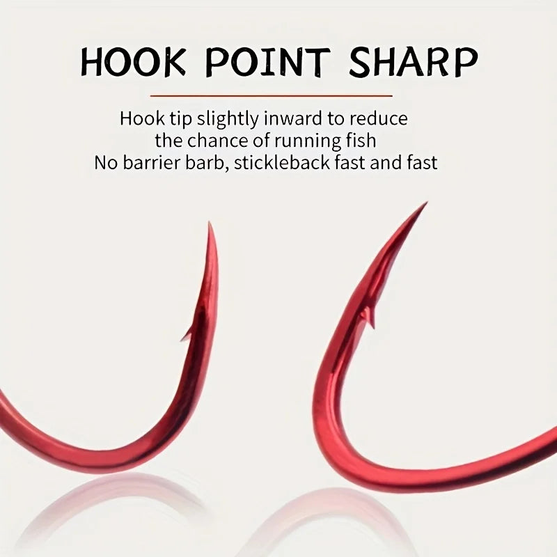 80Pcs High-Strength Fishing Hooks, Red Octopus Hooks with Barbs Quake