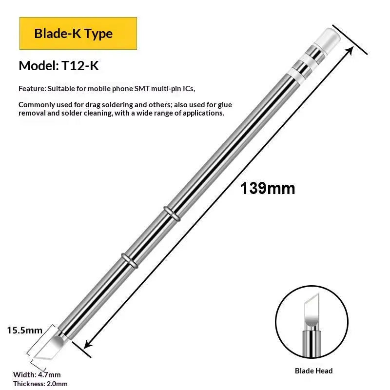1Pcs T12 Multiple Styles Integrated Soldering Iron Tips Fast Heat Conduction Easy Tinning For DIY Electronic Repair Projects Quake T12 K