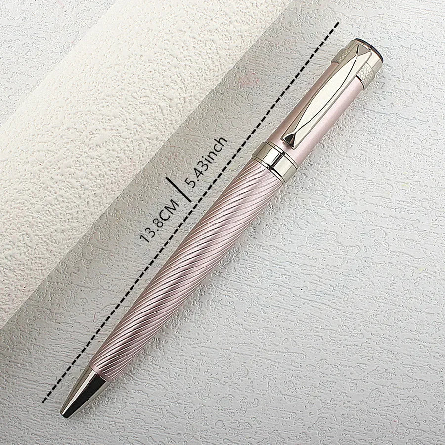 Luxury Rollerball Pens, Stainless Rose Pink Curved Lines Roller Ball Pen for Men Women, School, Office, Executive, Business Quake