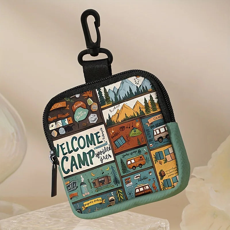 Camp print coin purse faux leather waterproof imitation leather zipper storage bag multifunctional mini earphone case Quake