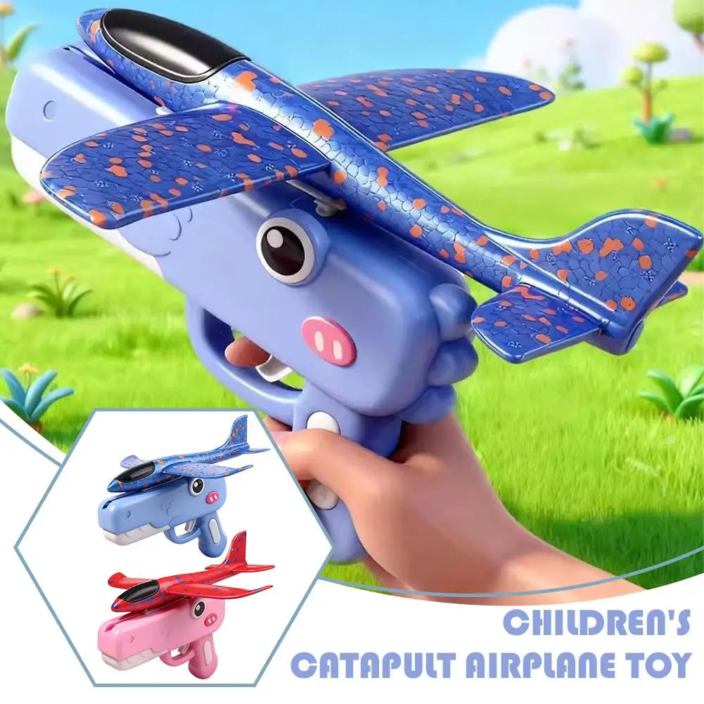 Catapult Plane Toy Gun Foam Airplane Launcher 10-18M Range 2 Flight Modes Glider Outdoor Sport Toy for Kids Boys Girls Gift Quake