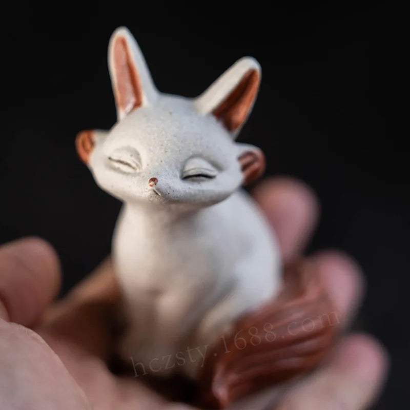 Yixing Original Mineral Purple Clay Tea Pet Fox Small Ornament Nine-Tailed Fox Sculpture Tea Table Creative Tea Plaything Can Be Quake