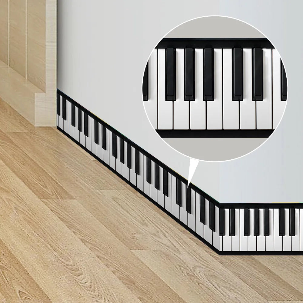 Black and White Piano Keys Wall Stickers Kicking Baseboard Waist Line Wallpaper Decals Music Decoration Glass Door Decor Musica Quake