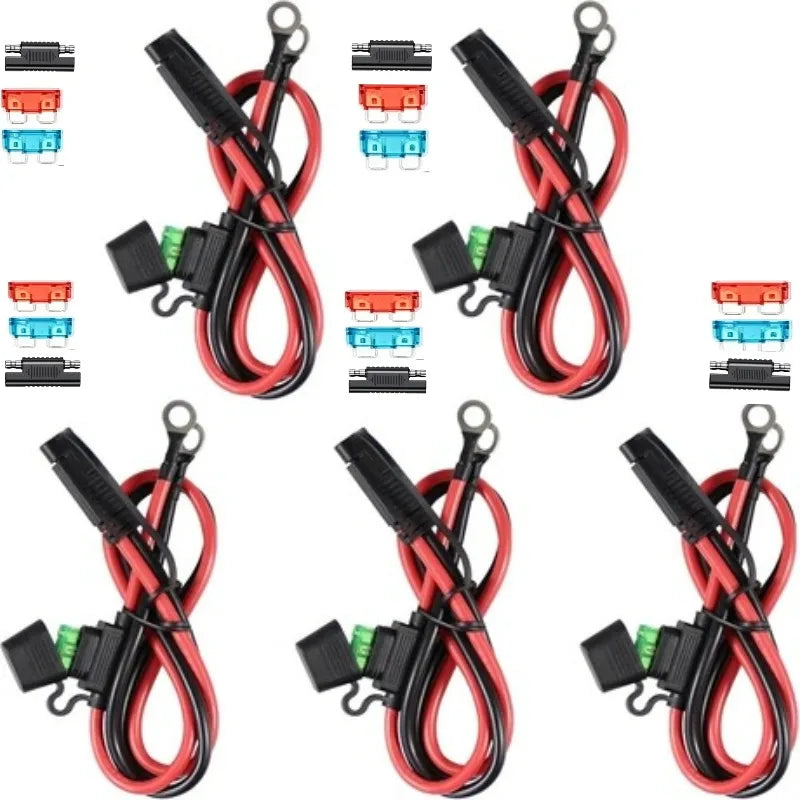 Inline Fuse Protected 16AWG Truck Battery Charger Cable Double M6 O Terminal SAE Quick Release Connector Extension Adapter Wire Quake 5PCS M6 16AWG 60CM