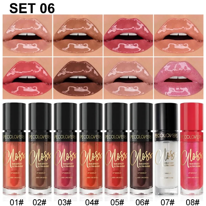 8PCS High Gloss Lip Oil, Colored Lipstick, Long-lasting Moisturizing Lip, Suitable for Dating Makeup and Lip Cosmetics Quake SET 06