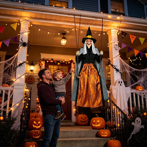 Swinging Witch 1.8m Life Size Outdoor Haunted House Prop Garden Porch Yard Lawn Fireplace Mantel Home Party Haunted Houses Quake