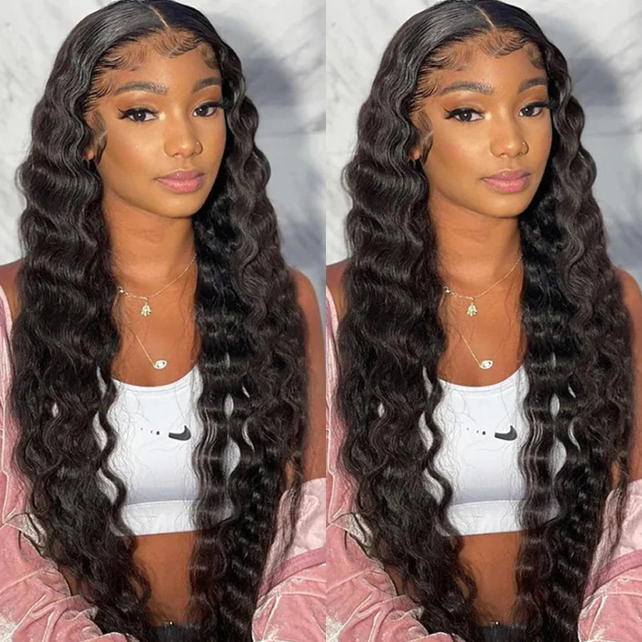 250% Glueless 13x6 HD Lace Frontal Human Hair Wigs Wear&Go Preplucked 5x5 HD Lace Closure Wig For Black Women Loose Deep Wave Quake