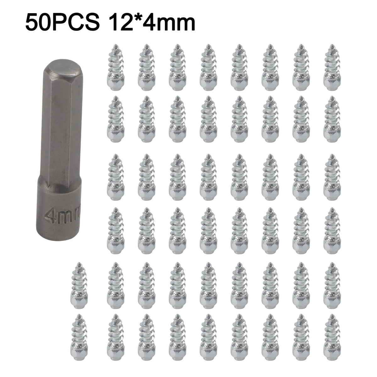 50PCS AntiSlip Tire Carbide Screw Spikes Skid Nails for Snow Driving Cars Motorcycles for atv with Installation Tool Quake 50PCS 12x4MM