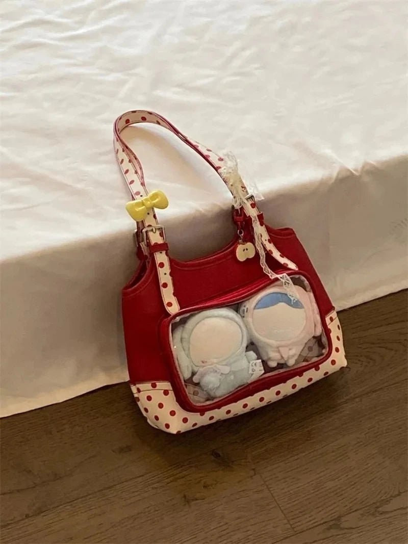 Sweet Transparent Bags for Woman Dot Print Apple Shoulder Bag Underarm Bolso Beautiful Femme Practical Bolsos Quake
