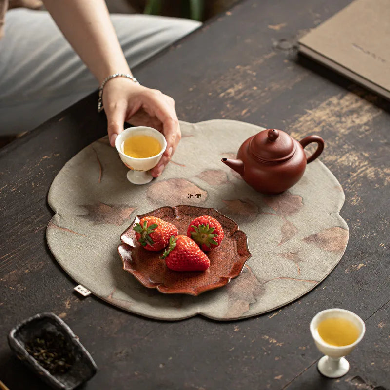 Chinese Round Tea Mat Zen Fabric Table Dry Tea Mat Kung Fu Tea Cup Accessories Waterproof Tea Mat Quake