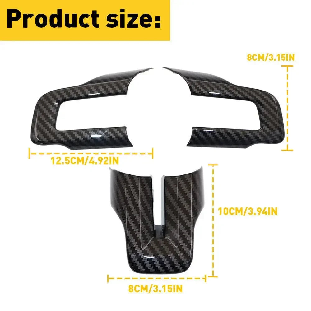 For Ford Mustang 2015 2016 2017 2018 2019 2020 2021 2022 ABS Carbon Fiber Style Inner Car Steering Wheel Cover Trim Frame Decor Quake