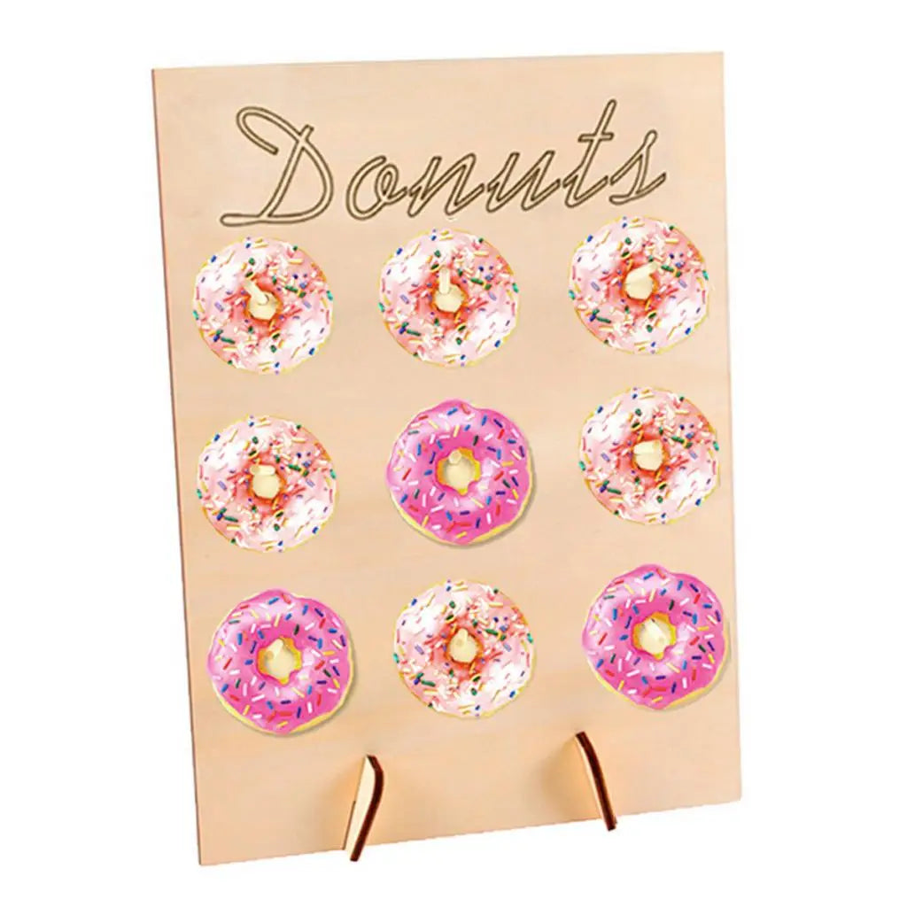 Doughnut Sweet Cart Treat Stand Wooden Donut Plank Rack with 9 Pegs Dessert Board Cake Stand Decoration for Bridal Shower Quake Default Title