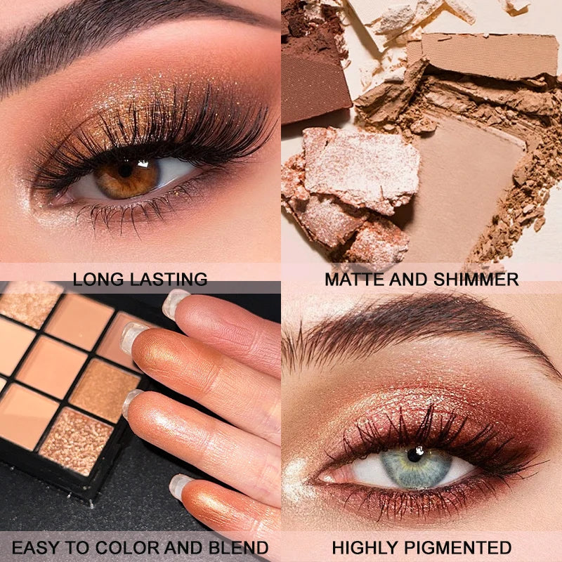 9 Color Chocolate Eyeshadow Palette Natural Nude Matte Glitter Finish Eyeshadow Palette Waterproof Smokey Eye Makeup Cosmetic Quake