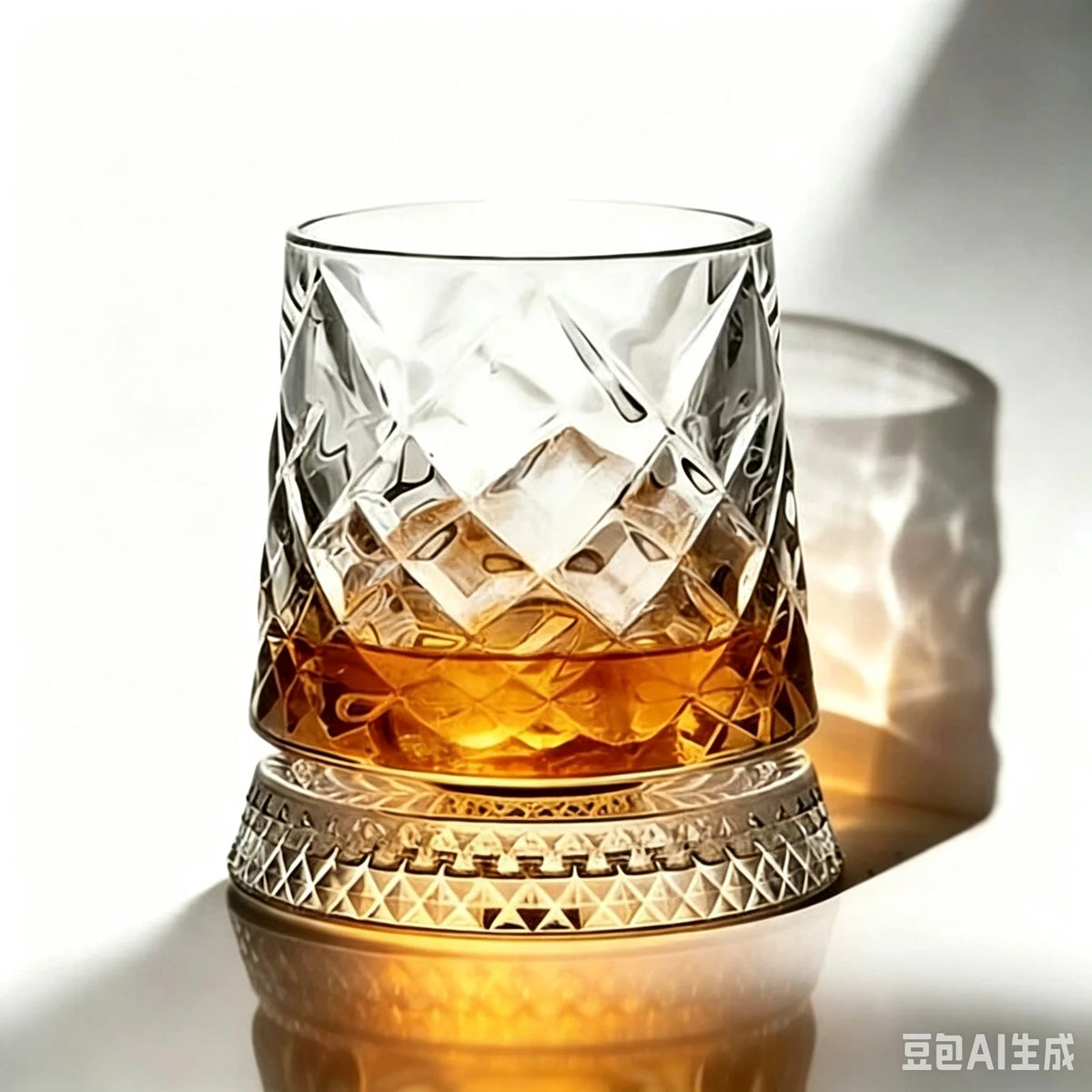 YWDL 360° Rotatable Whiskey Tumbler with Glass Base Embossed Crystal Whisky Glass Spinning Cup for Rum Cocktail Bar Party Gift Quake