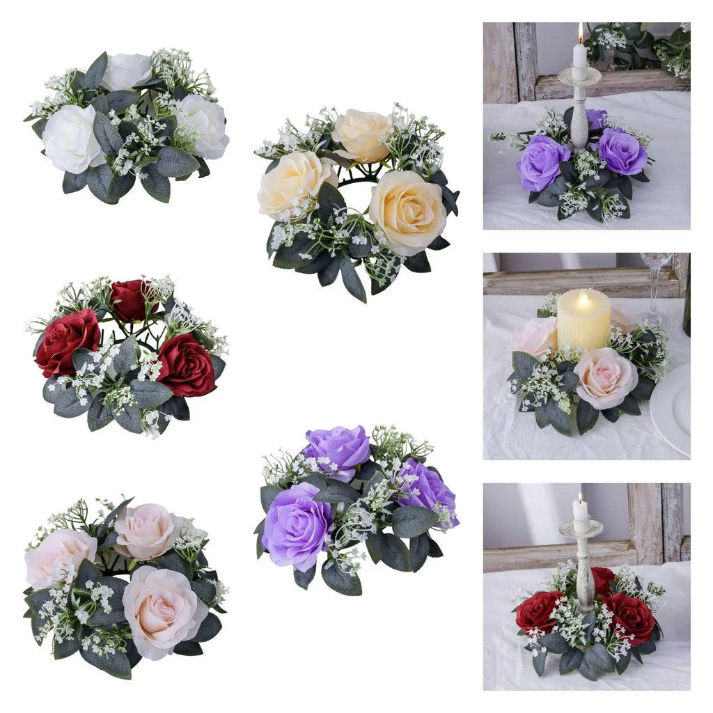 Faux Eucalyptus Candle Wreath Floral Ring Candle Holder for Dinner Table Centerpiece Event Decor Quake