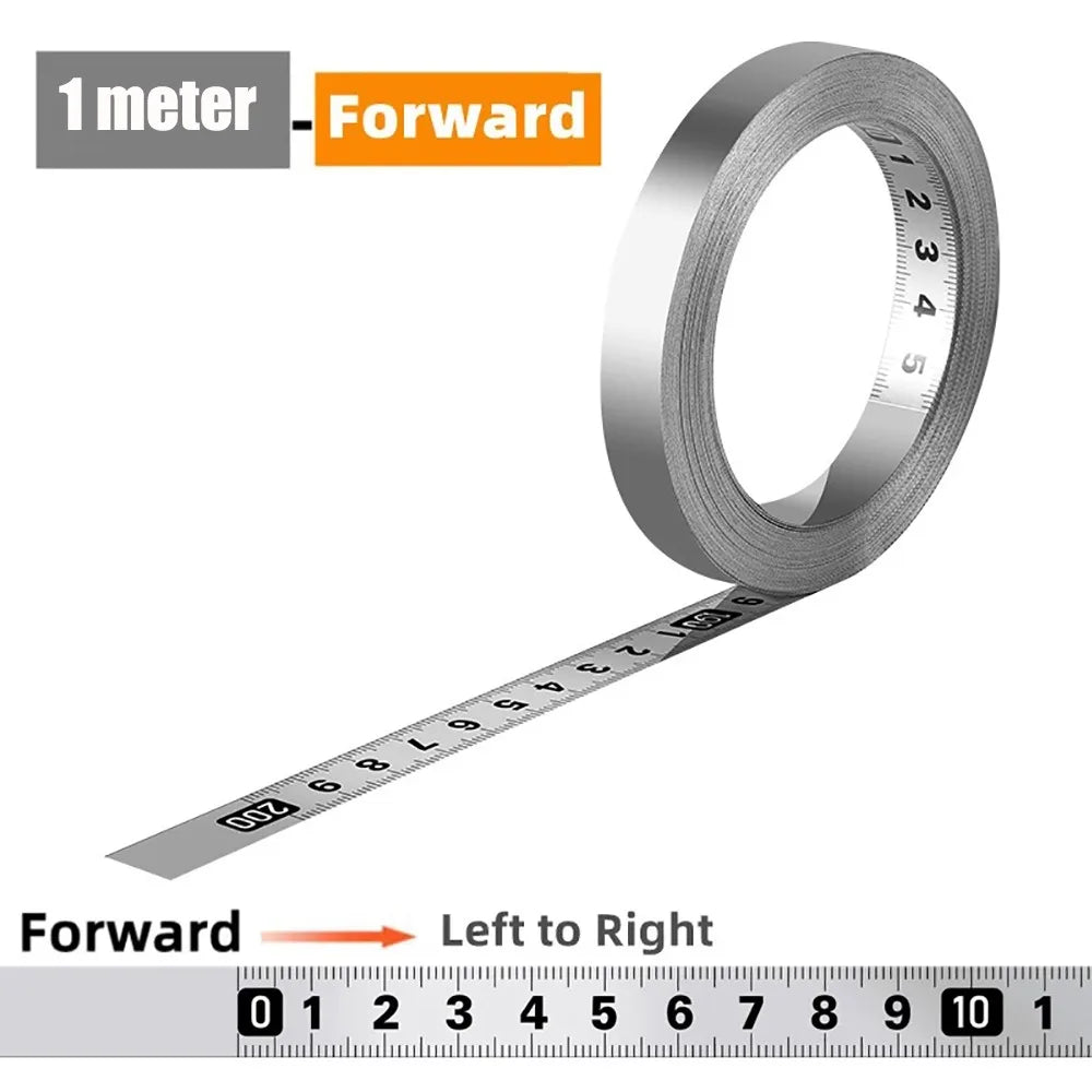 Durable Self-Adhesive Measuring Tape 12MM Width Stainless Steel Workbench Ruler 1/2/3 meters Adhesive Backed Tape Ruler Quake Forward-1meter