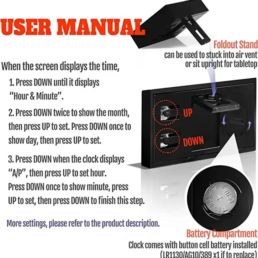 Digital Car Clock Small Car Dashboard Clock Self Adhesive Stick Mini Digital Clock Car Accessories For Vehicles Accessories Quake