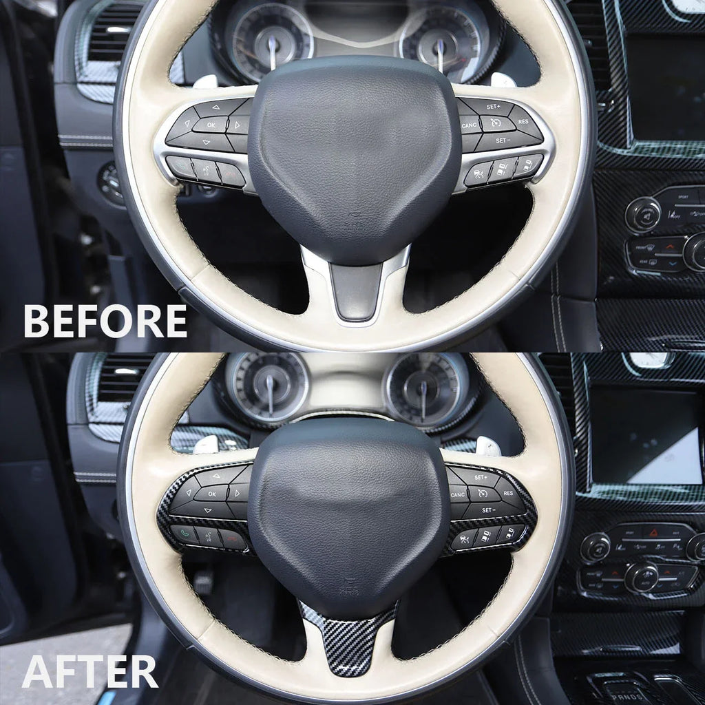 For Chrysler 300C 2015-2021 ABS Car Interior Steering Wheel Button Control Decoration Cover Frame Trim Carbon Look Decoration Quake