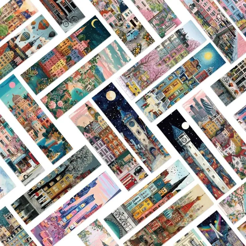 Illustrated Bookmarks Set with 30 Assorted City Scene Designs, Paper Page Markers for Books, Journals, Planner K1KF Quake