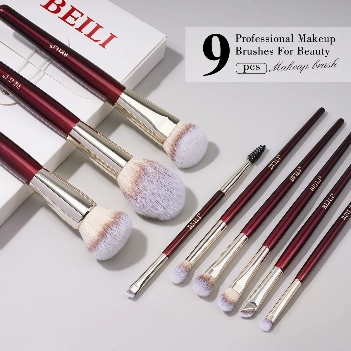 BEILI Makeup Brushes 9Pcs Professional Makeup Brush Set Premium Synthetic Brushes for Foundation Powder Blush Eyeshadow Soft Quake