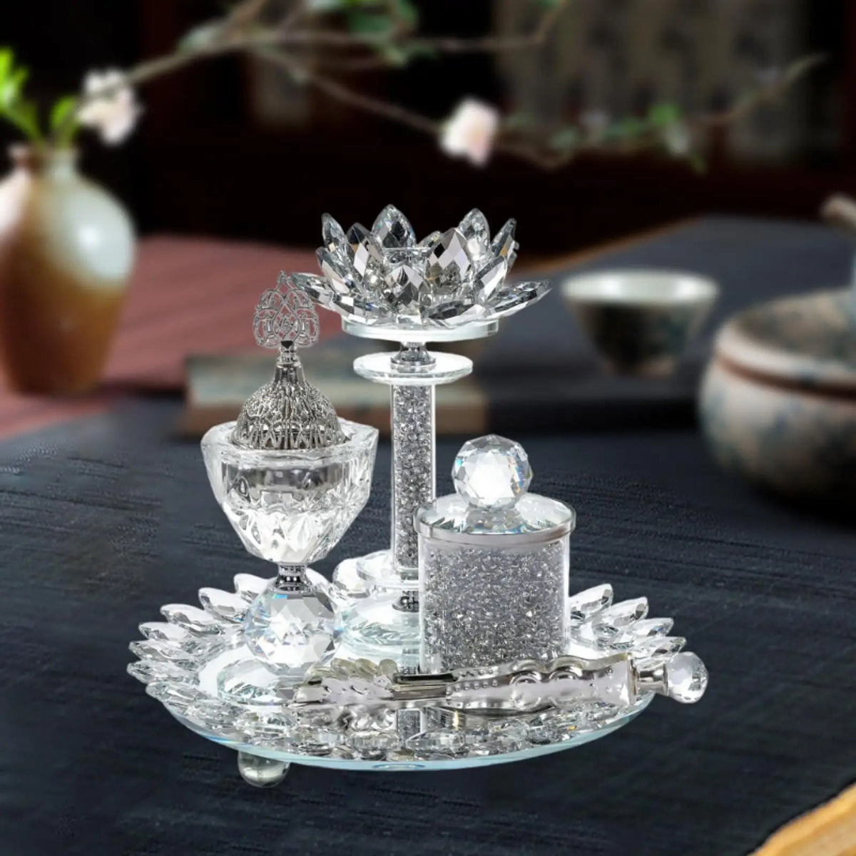Glass Incense Burner Set with Storage Jar Traditional Clip Friends Gift Censer for SPA Cafes Holiday Home Fragrance Living Room Quake