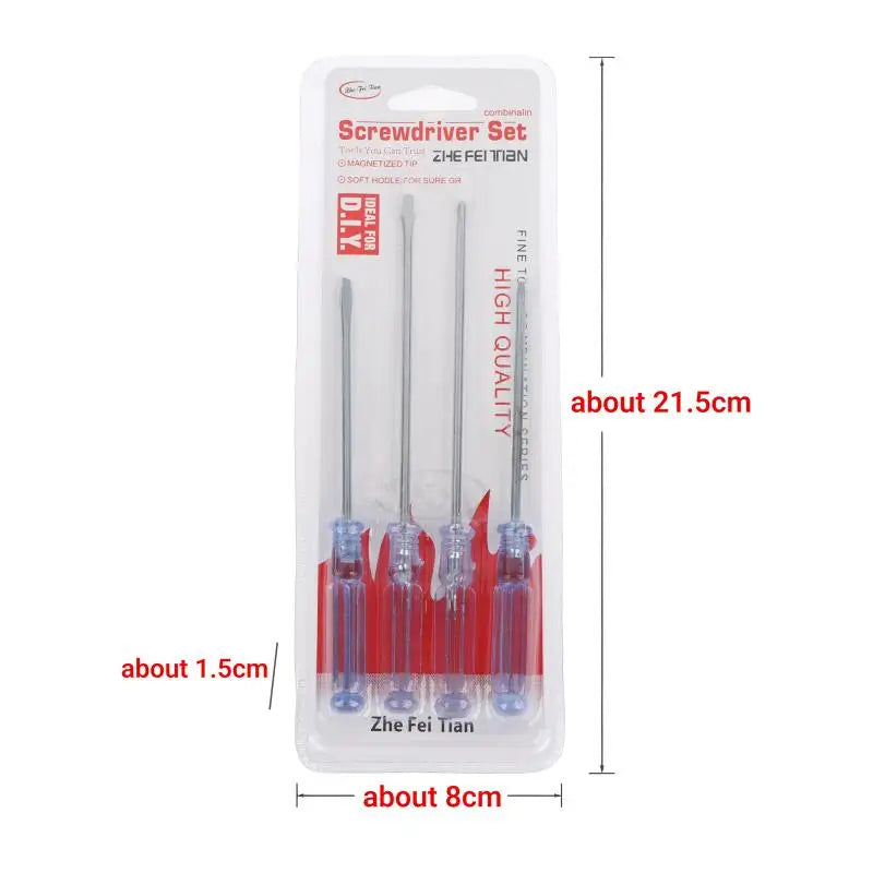 4Pcs/set Transparent Blue Handle Screwdriver Slotted Cross Manual Screw Driver Household Maintenance Repair Hand Tool Kit Quake 1Set