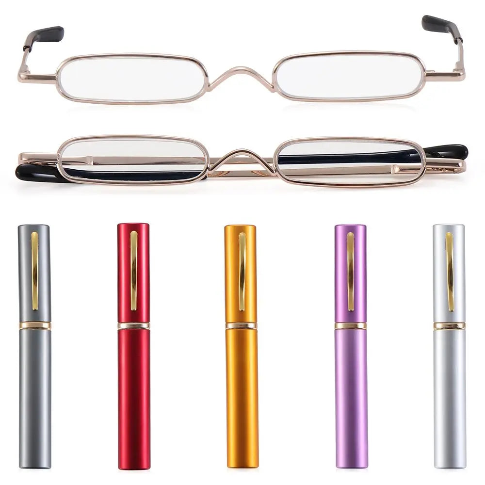 Compact Spring Hinged Men Women Eyeglasses Readers with Pen Clip Tube Case Slim Pen Reading Glasses Slim Reading Glasses Quake