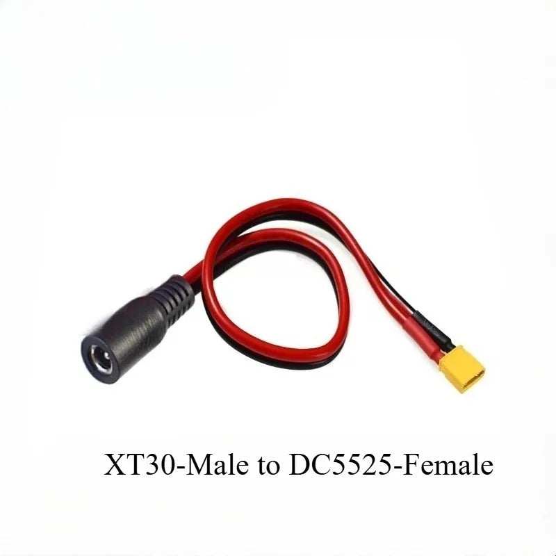 XT30 Male Female To DC5521/5525mm Male Adapter Wire 14AWG Heavy‑Duty Power Cable For FPV Goggles Battery Power Connection Quake XT30-M to DC5525-F 2PCS 1M