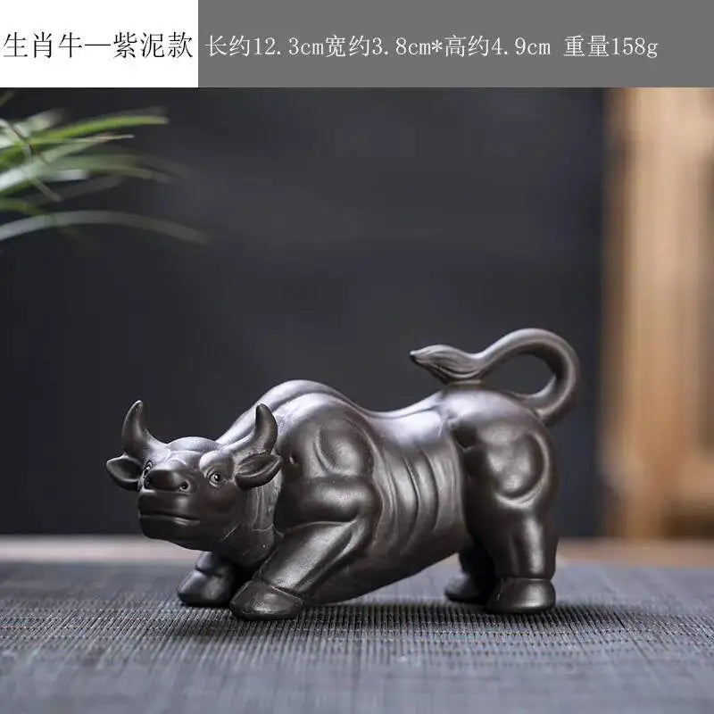 Zisha Twelve Zodiac Creative Tea Pet Ornaments Nurturable Tea Play Tea Accessories Cute Zodiac Small Ornaments Quake Purple Clay x Cow