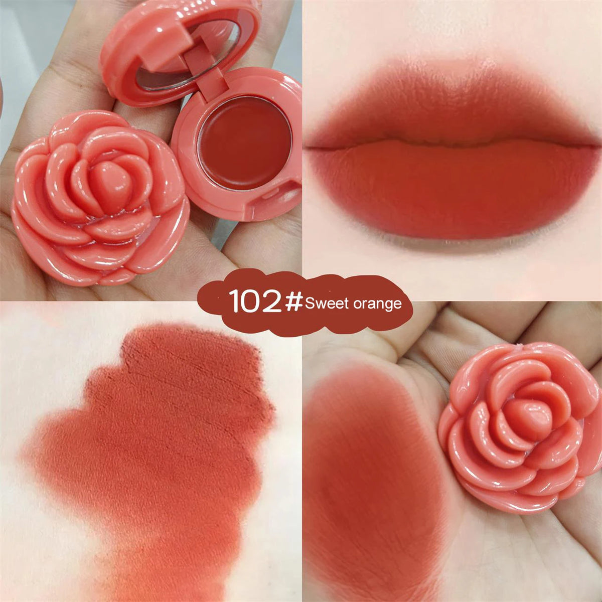 Creative Rose-Shaped Matte Lipstick Velvet Mousse Lip Clay Long-Lasting Lightweight Matte Makeup Effect Blush for All Skin Types Quake 102 Orange