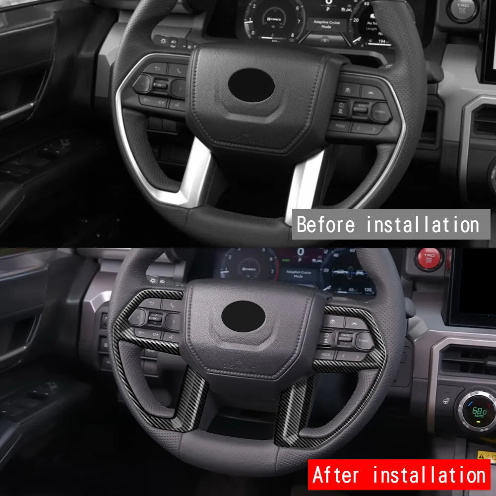 For Toyota Tundra 2022-2025 Sequoia Tacoma 4Runner 2025 ABS Carbon Inner Sticker Car Interior Steering Wheel Cover Trim Frame Quake