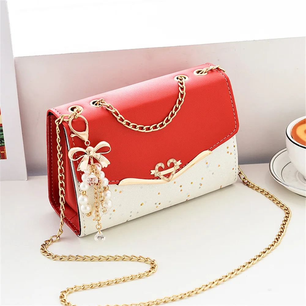 Fashion Messenger Bag Women Trendy Sequin Single Shoulder Bags Mobile Phone Pouch Ladies PU Leather Handbag with Tassel Pendant Quake
