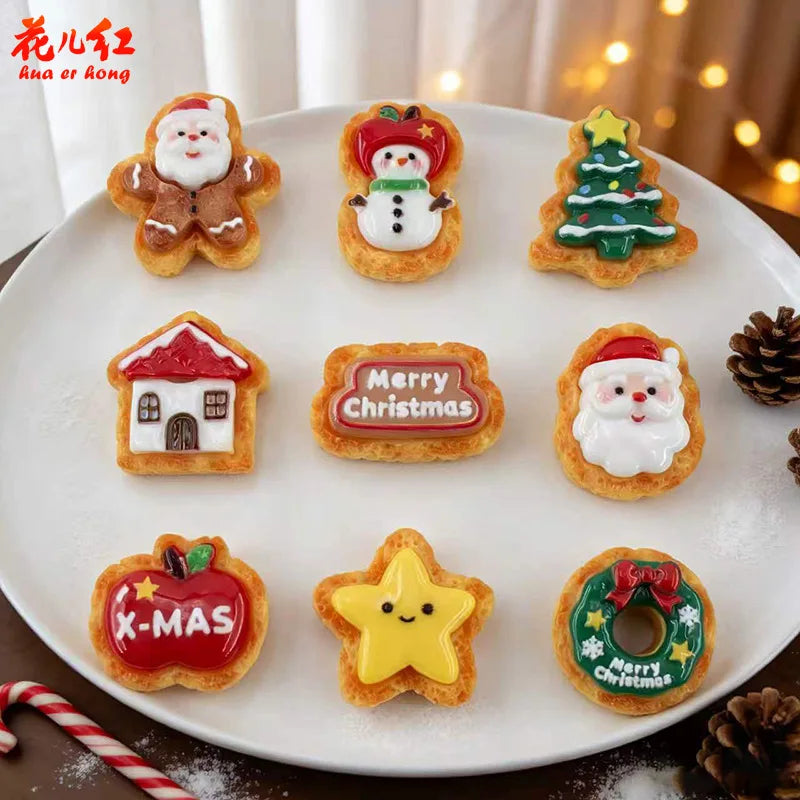 20pcs Cute New Christmas Biscuit Series Flatback Resin Cabochon DIY Jewelry Making Accessories For Decor Miniature Food Play Quake
