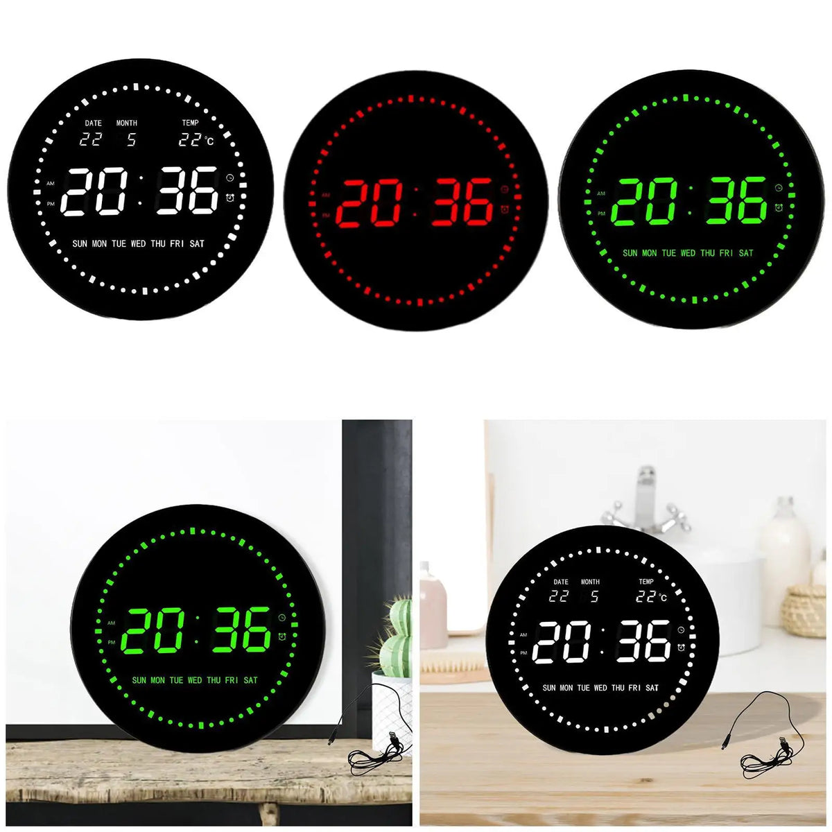 LED Digital Clock with USB Cable Tabletop Clock for Indoor School Classroom Quake