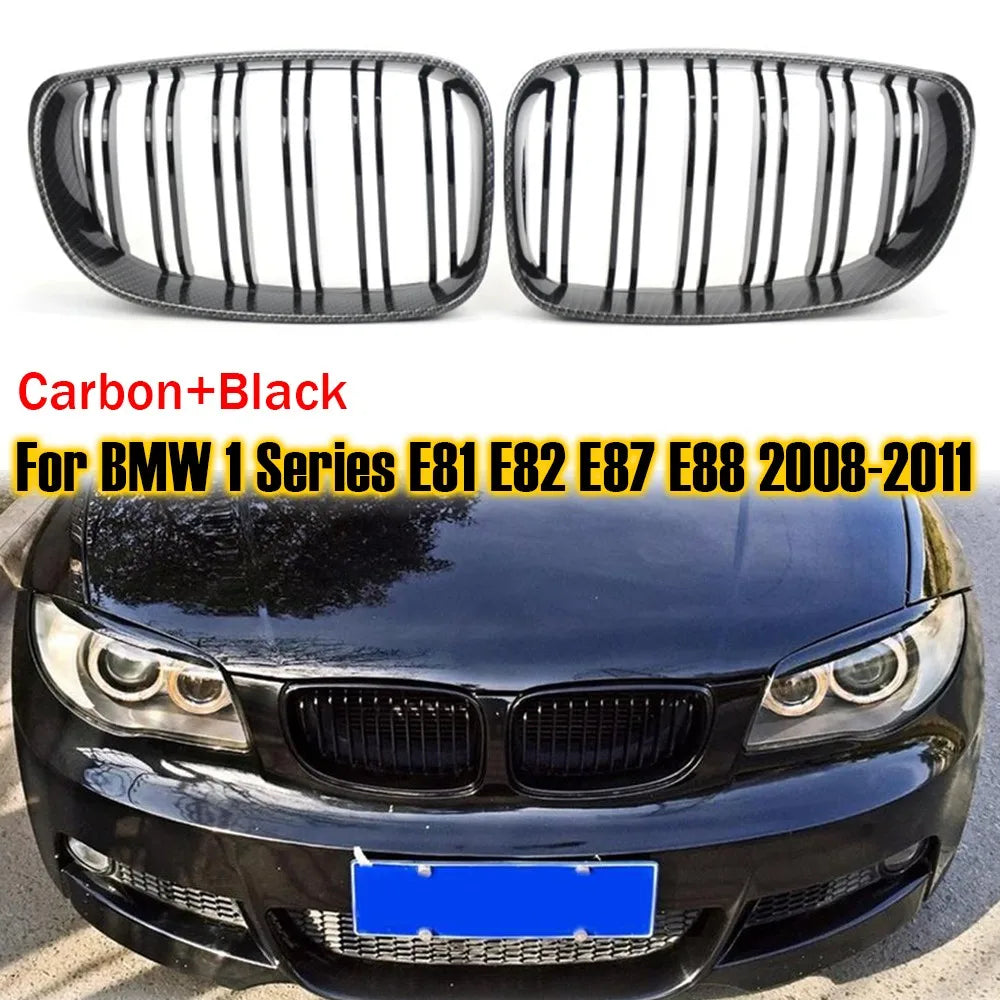 For BMW 1 Series E87 E81 E82 E88 2008-2011 2x Car ABS Grille Front Kidney Grill Doulbe Line Style 51137354949 51137354950 Parts Quake