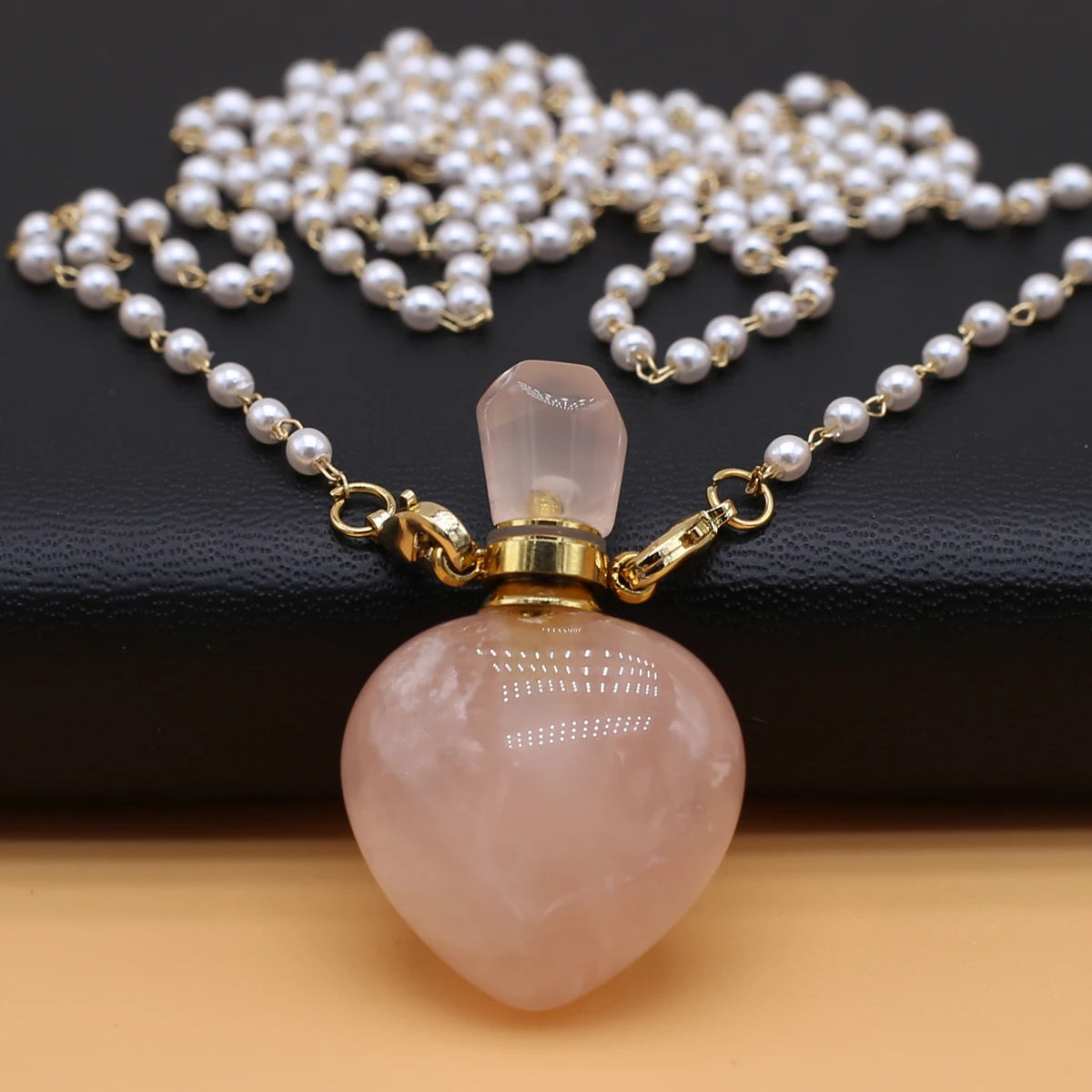 Perfume Bottle Necklace Natural Stone Rose Quartz Perfume Bottle Pendant For Women Christmas Halloween Gift Chain 80cm Quake 22x36x13mm WHITE