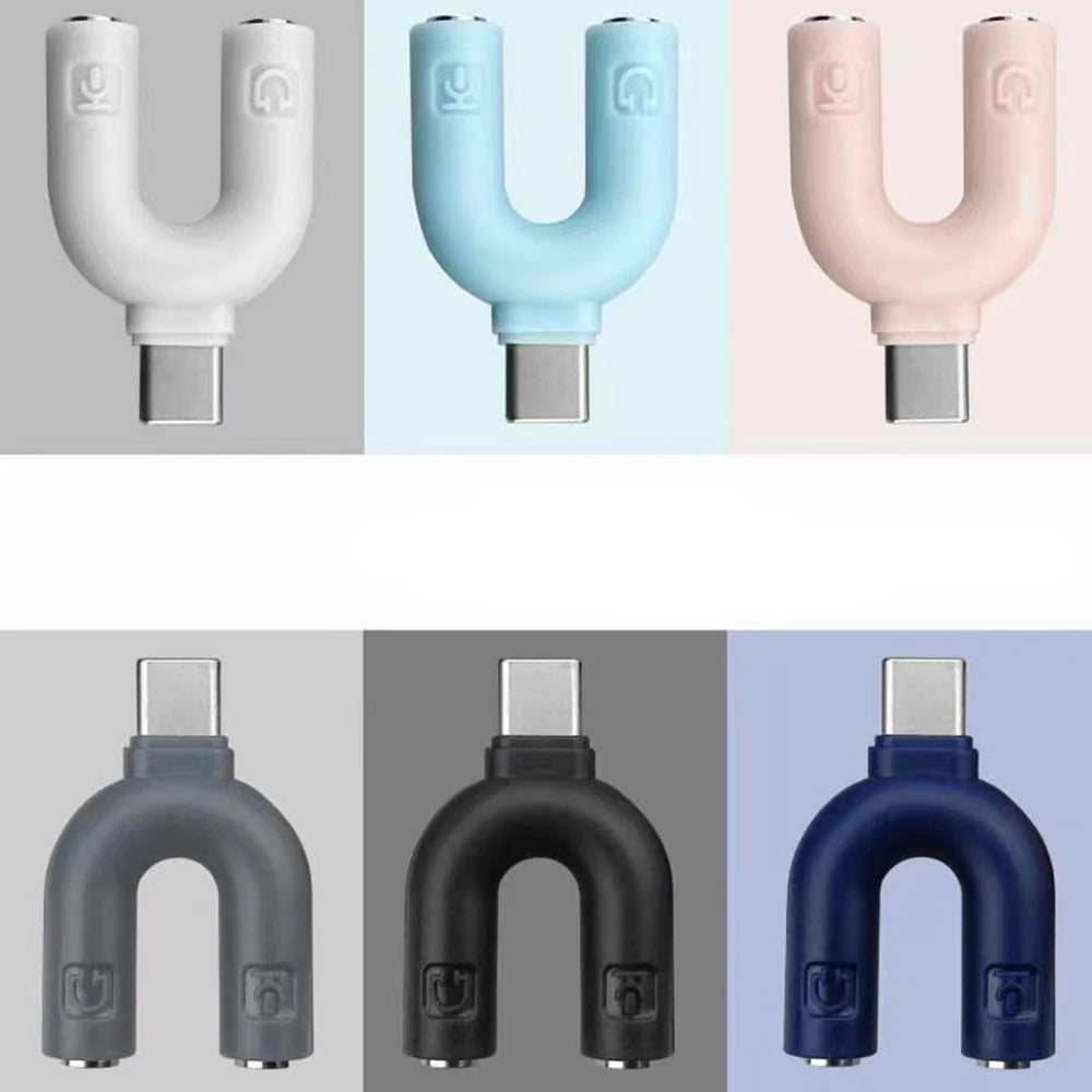 Type-c Headphone Mic Splitter Adapter U-shaped Type-c 1 To 2 Audio Splitter Adapter for Mobile Phone,Computer,Laptop,Speaker Quake
