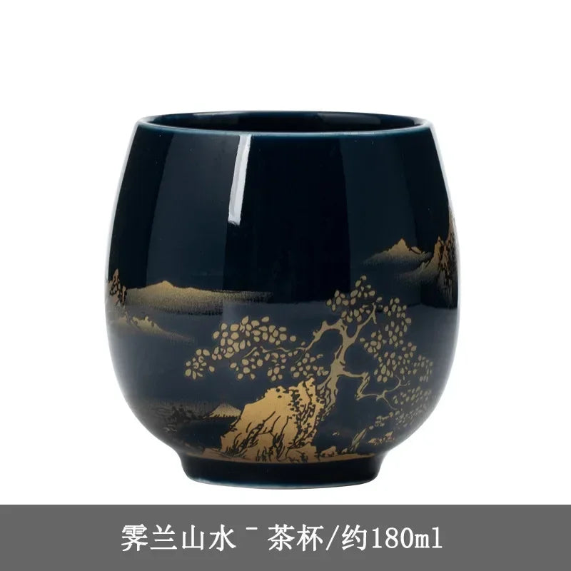 Ceramic Teacup Jilan Japanese-style Simple Master Cup Large Black Glaze Household Kung Fu Tea Set Single Cup Tea Cup Quake E
