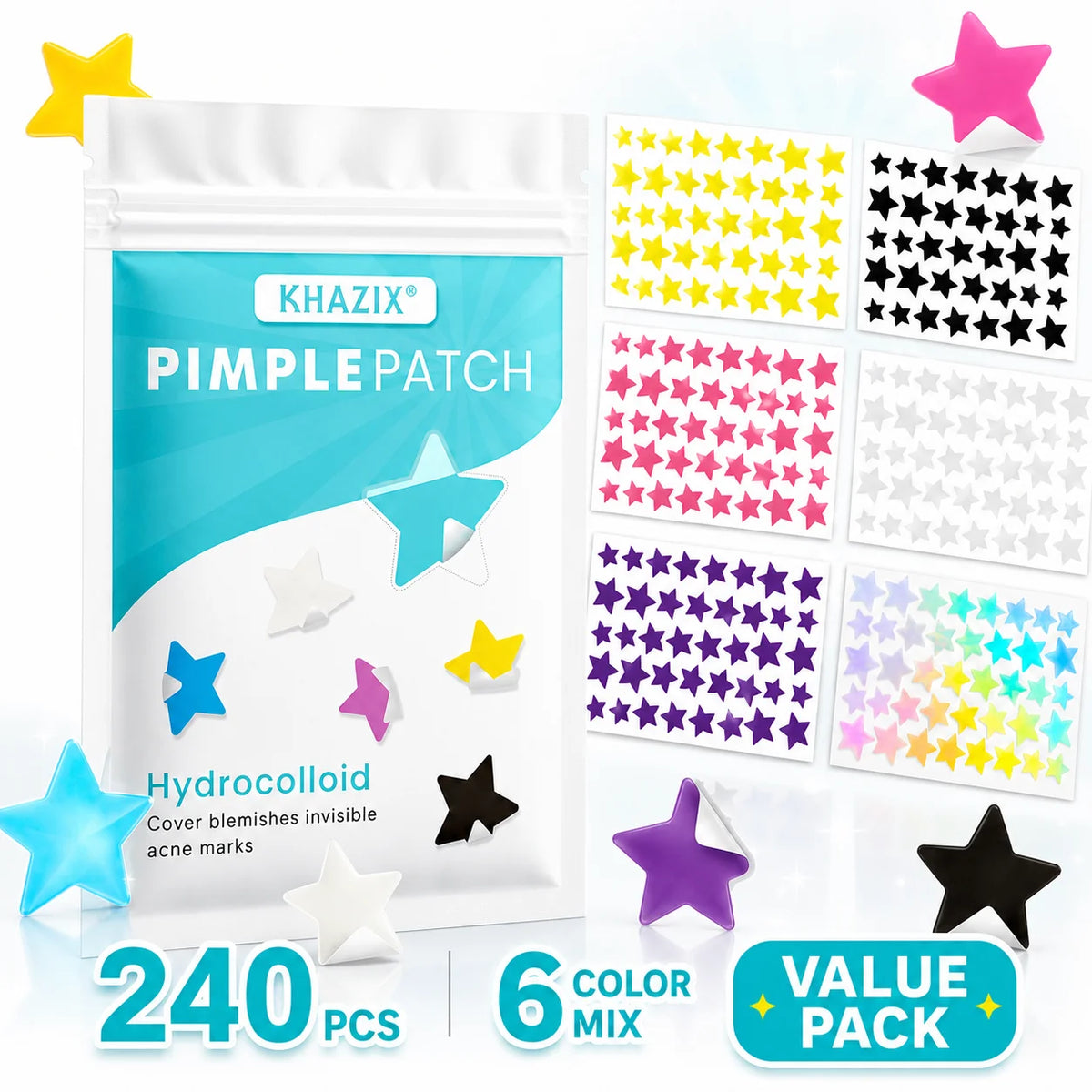 240pcs Star Pimple Patches For Face Hydrocolloid, Absorbing Cover, Tea Tree, Hydrocolloid Acne Patch, Cute Star Pimple Patch Quake