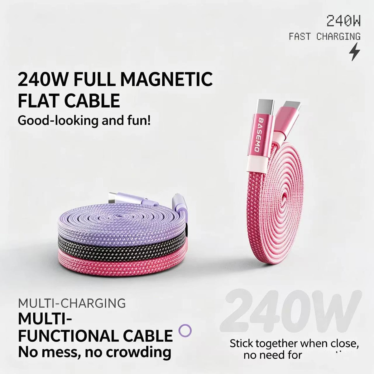 Magnetic 240W Fast Charger Cable USB C To C for Phone Quake