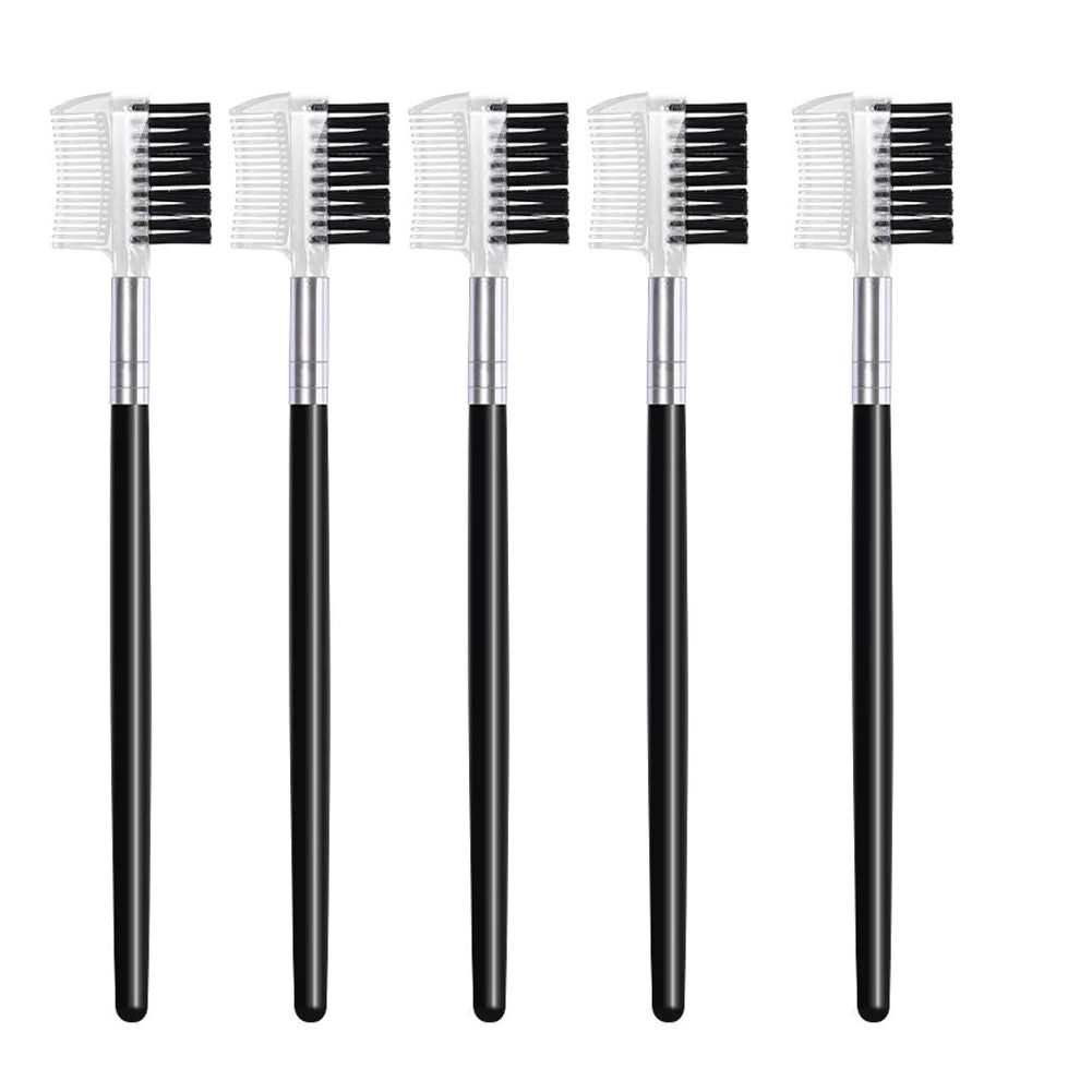 Dual-Headed Eyebrow Comb Makeup Brush Beauty Tool Professional Lash & Brow Comb, Dual-Sided Brush Creates Groomed Lashes & Brows Quake black-5pcs
