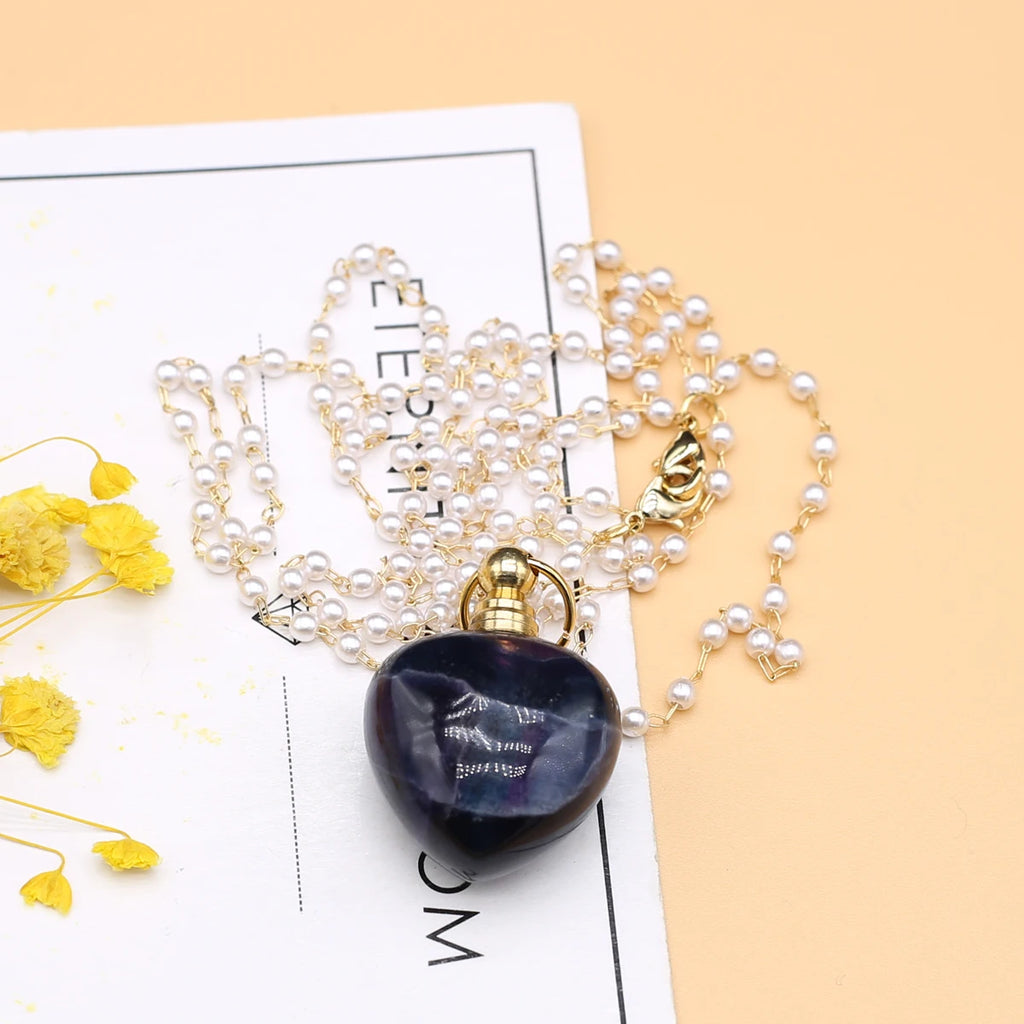 Spring Sweater Chain Perfume Bottle Necklace Natural Stone Fluorite Pendant For Women Christmas Halloween Gift Chain 80cm Quake