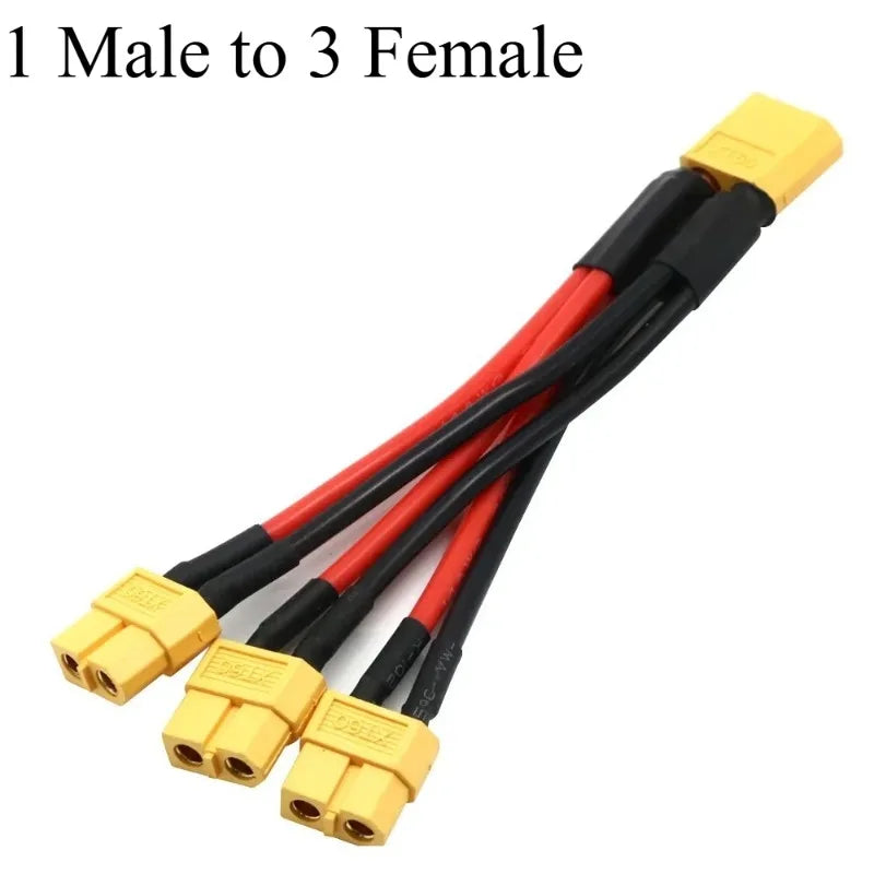 XT30/60/90 1 to 0/1/2/3 Parallel Battery Connector Male/Female Cable Dual Extension Y Splitter Silicone Wire 12AWG for RC ESC Quake 1 Male to 3 Female XT60 50CM