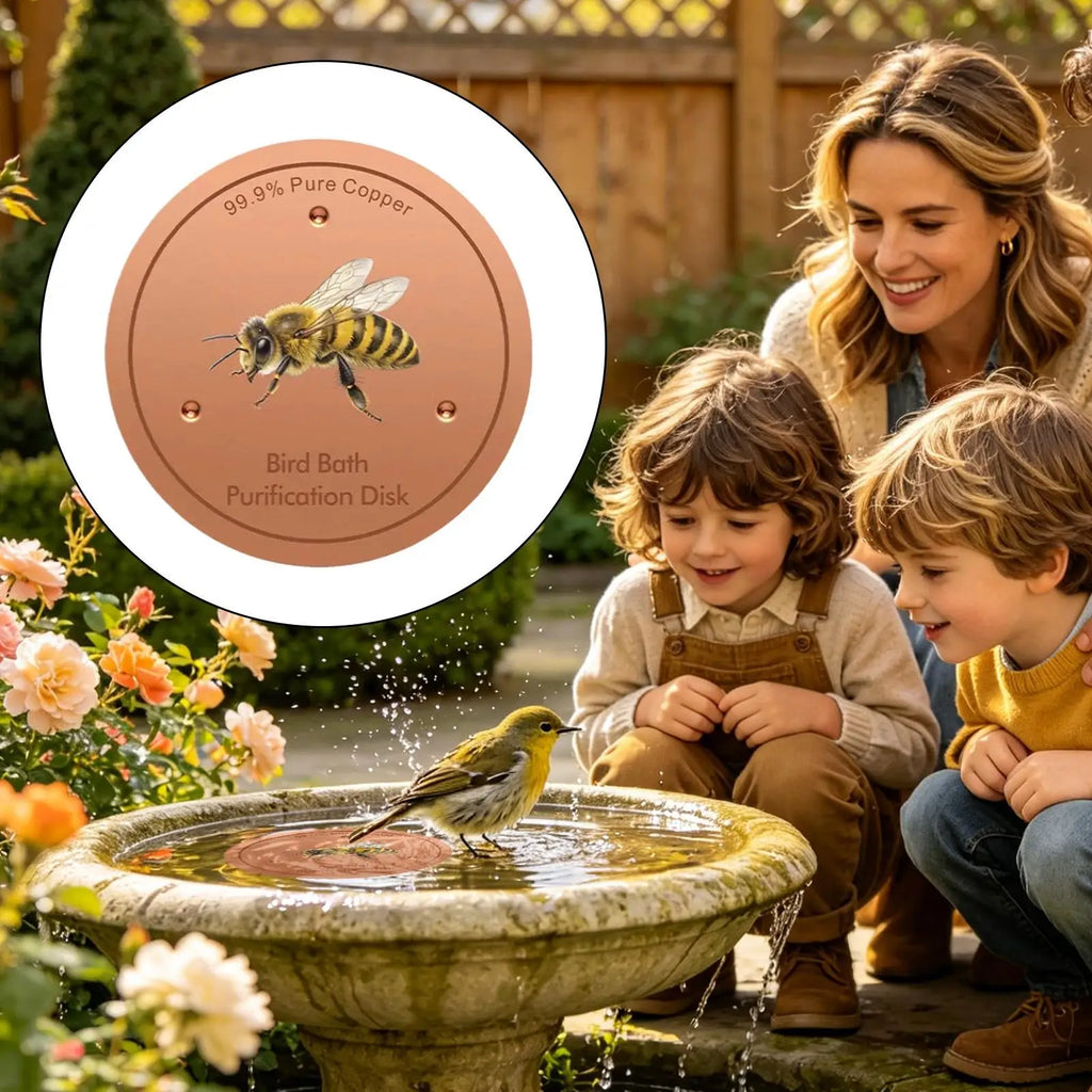 Bird Bath Purification Disk Metal Bee Patterns Cleaner Durable Rustproof Portable for Outdoor Garden Deck Patio Bowl Fountain Quake