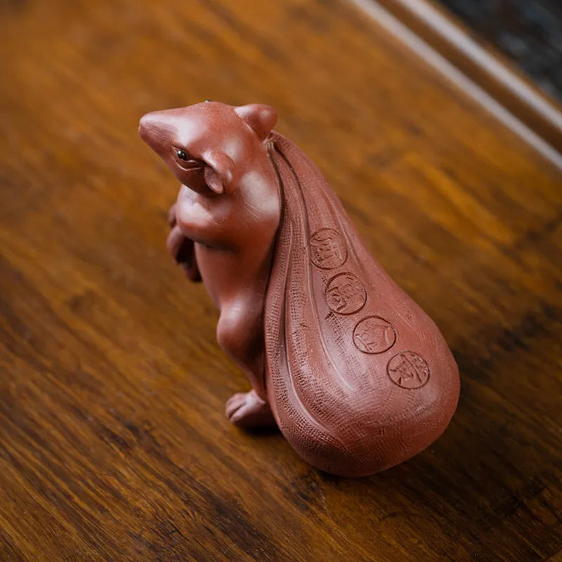 Zisha Tea Pet Mouse Figurine Sculpture Money Bag Mouse Tea play Tea Table Чайные украшения Quake