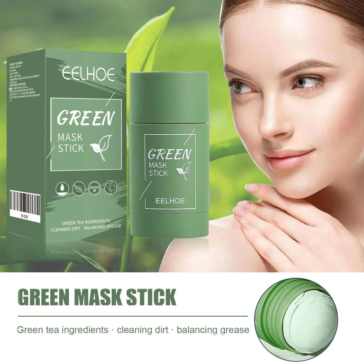 EELHOE Green Tea Solid Mask - Deep Cleansing Hydrating Mud Stick for Long Lasting Moisture Ideal Christmas Pampering Gift Quake