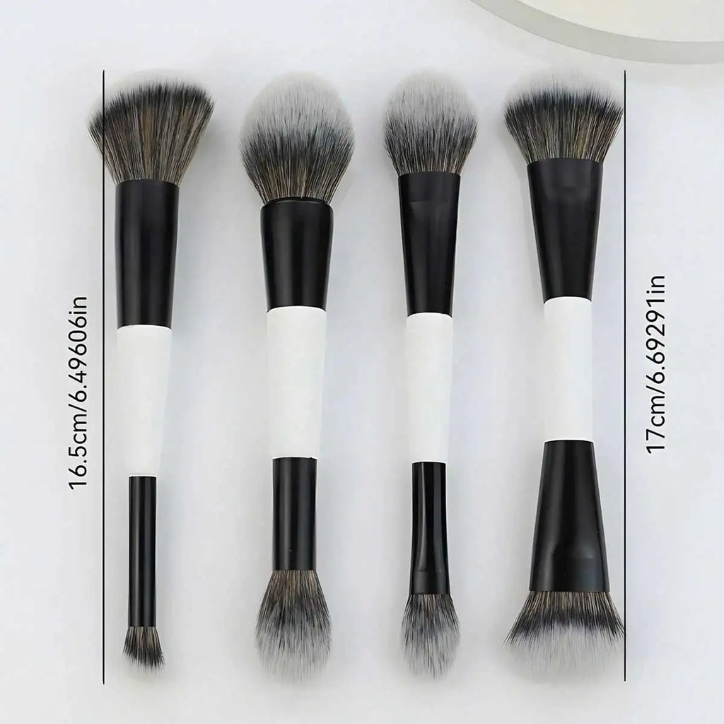 4pcs Double-Ended Makeup Brush Set. Multi-Functional Foundation, Blush, Powder, Highlighter, Contour And Concealer Brushes Quake